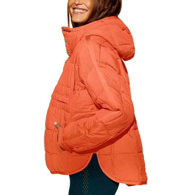 2024 Autumn and Winter Solid Color New Cotton Jacket Loose Long-sleeved Hooded Fashion Coat