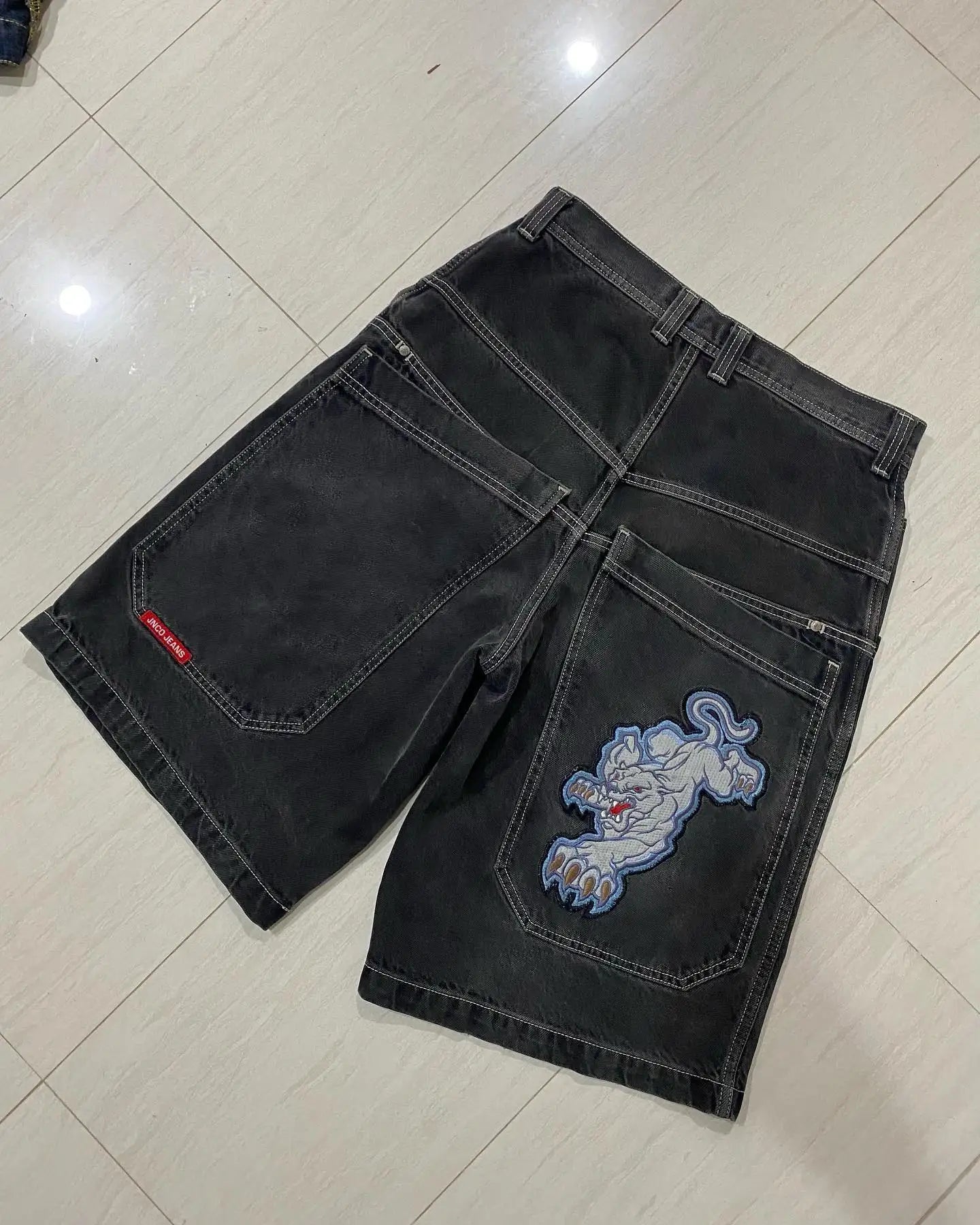 JNCO baggy Denim Shorts Harajuku Y2K jeans Hip Hop vintage pattern Summer New Men Women Gothic Men Basketball Shorts Streetwear 18