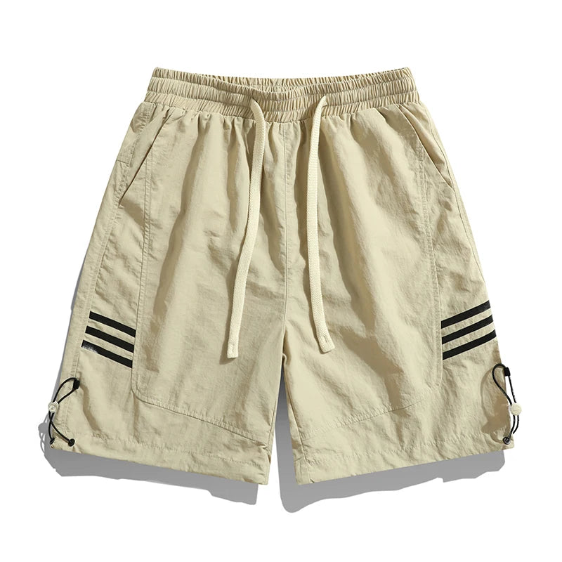 Summer Men Casual Shorts Striped 2023 Sportswear Sweatpants Jogger Male Qicky Dry Boardshorts Khaki