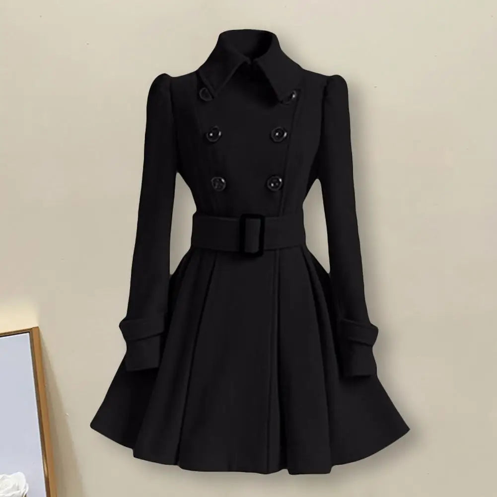 S-XXL New Fashion Classic Winter Thick Coat Europe Belt Buckle Trench Coats Double Breasted Outerwear Casual Ladies Dress Coats