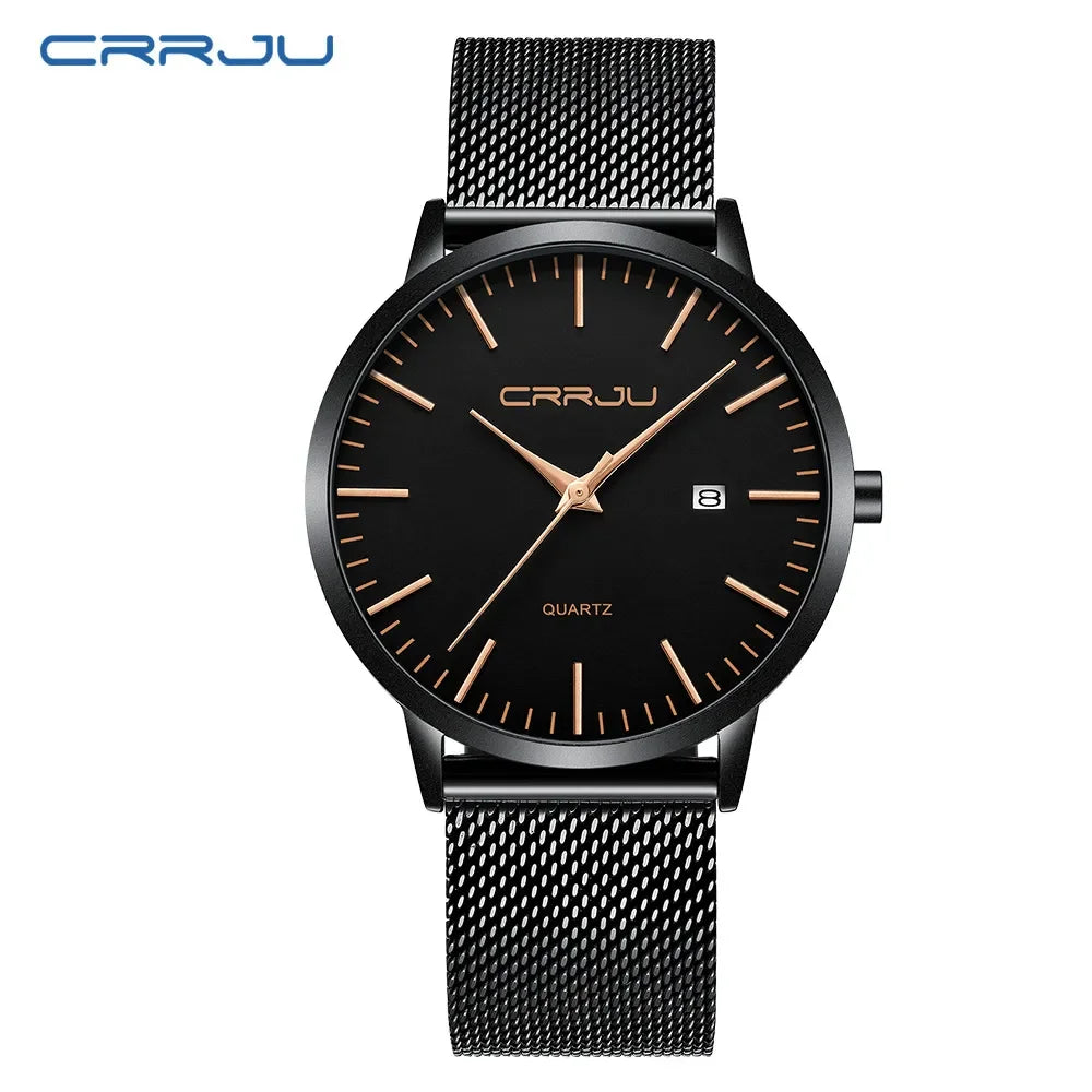 CRRJU Watch for Men, Stainless Steel 40mm with Mesh Strap Mens Watches,Classic Ultra Slim 7mm Men's Wrist Watches Automatic