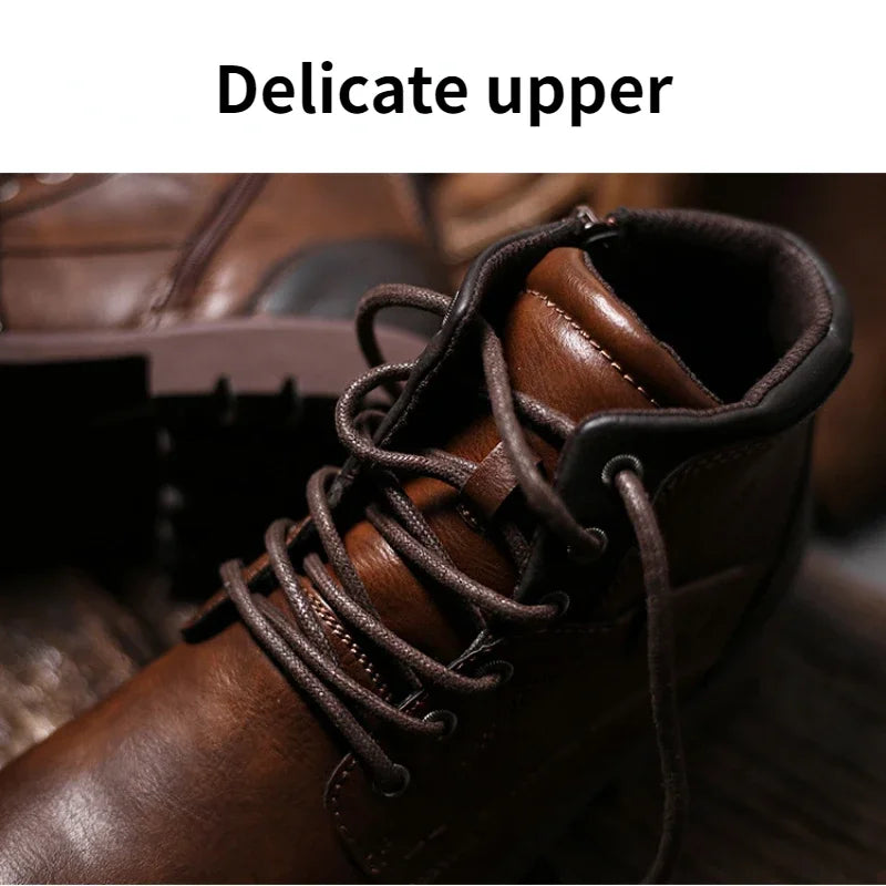 Handmade Men Boots Autumn Winter Male Booties Outdoor Vintage Brown Boots Ankle Work Boots Beef Tendon Bottom Zapatillas Male