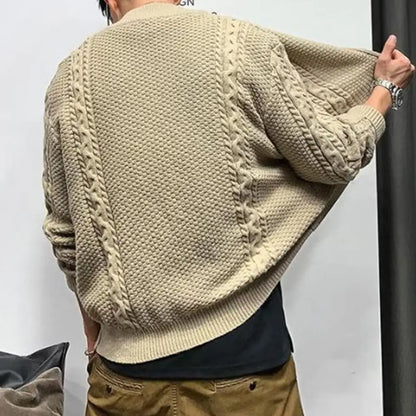 Sweater Men's Thick Knit Zip-up Cardigan for Fall Winter Warm Solid Color Sweater Coat with Long Sleeves Round Neck for Wear