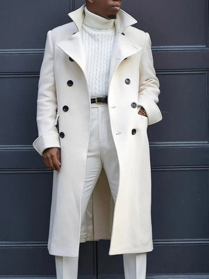 Fashion White Long Jackets Trench Wool Blends Men's Overcoat Long Trench Coat Double Breasted Coats Streetwear Party Loose Jacket