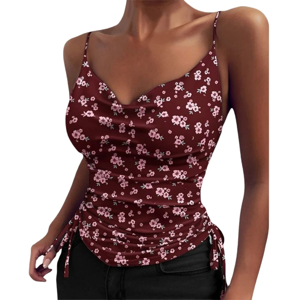 Women's Tank Top Suspender Solid Color Deep V-neck Tight-fitting Drawcord Design Summer Suspender Red