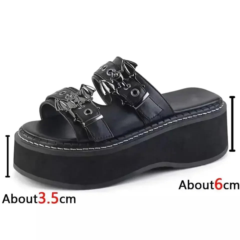 Metal Decoration Women Slippers Designer Summer Sandals Buckles Vampire Cosplay Platform Black Gothic Shoes for Women Slippers