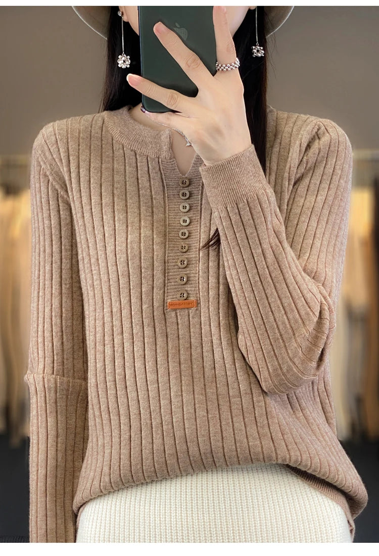 Women's Sweater Autumn/Winter New Solid Color Knitwear V-Neck Pullover Ladies Clothes Fashion Blouse Korean Style Loose Tops