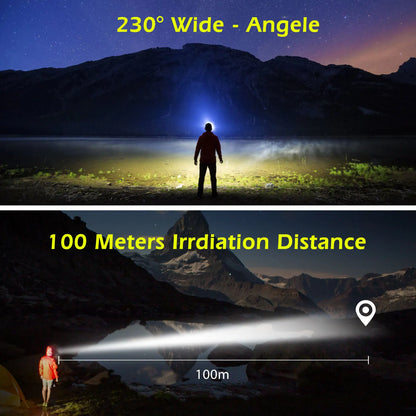 LED Headlamp Sensor Headlight USB Rechargeable Camping Search Light Head Flashlight With Built-in Battery Outdoor Work Light