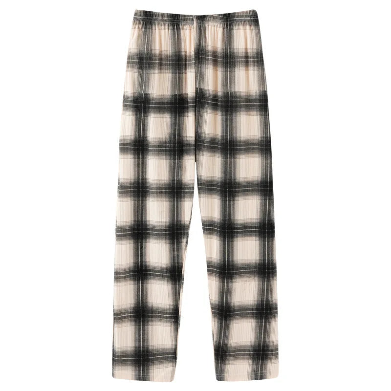 Men’s 100%Cotton Plaid Pajama Long Sleeping Pants Male Casual Loose Trousers Loungewear Cozy Breathable Sleep Bottoms Nightwear A