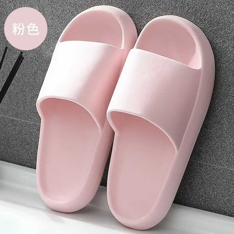 Men Home Slippers Male Sandals Bathroom Women Non Slip Outdoor Beach Slides Casual Rubber Flip Flops Flat 2024 New Trend Summer Powder color