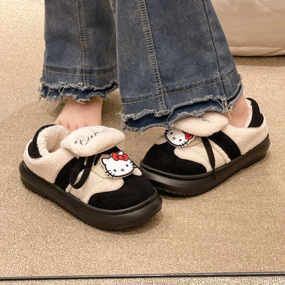 Velcro strap lamb wool sports cotton shoes Hello Kitty women's winter velvet new warm bread shoes women's casual shoes