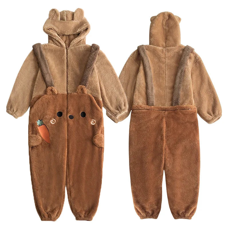 Flannel Anime Onesie Adults Animal Pijama Pajamas Set Women Men Cosplay Halloween Cartoon Pyjama Adults Winter Bear Sleepwear