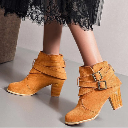 Maogu Buckle Casual Ladies Shoes Female Chelsea Short Boot Chunky Heel Autumn Footwear 2024 Vintage Women High Heels Ankle Boots