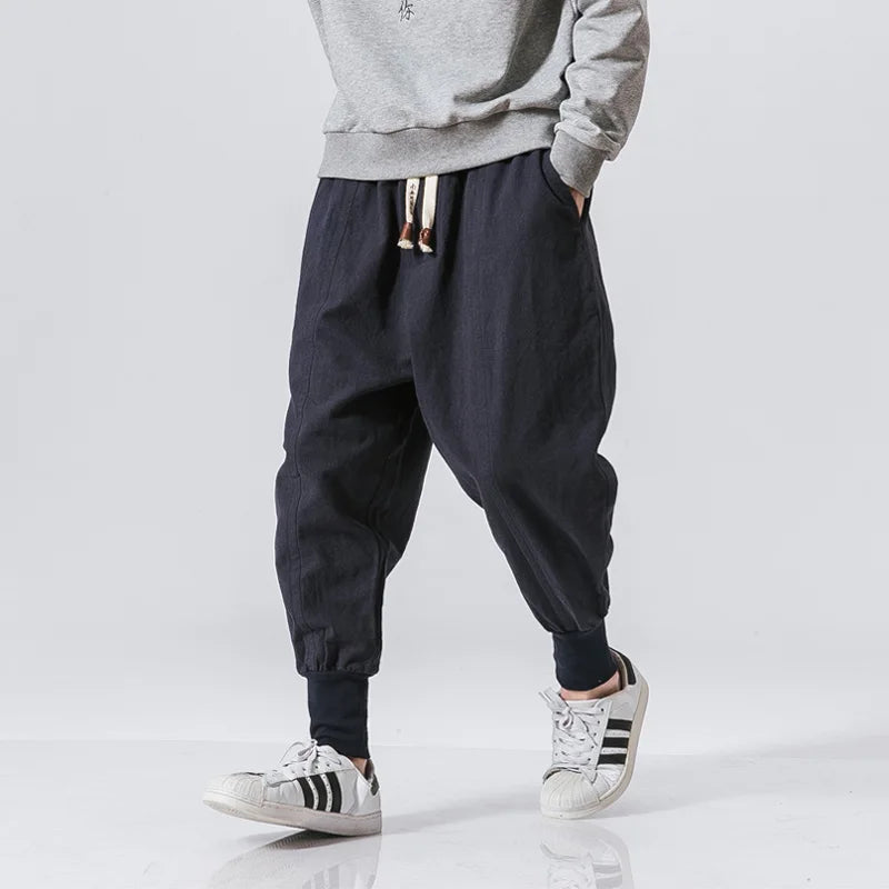 2023 Spring oversize casual pants men streetwear cotton linen harajuku joggers fashion baggy harem pants for man