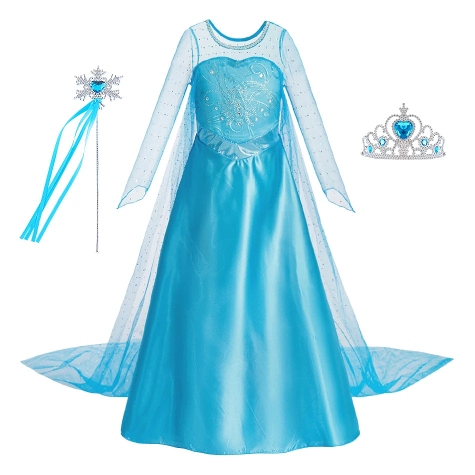 Girls Princess Dresses Children Elsa Birthday Fancy Gown Kids Snow Queen Dance Blue Clothes Christmas Kids Cosplay Dresses