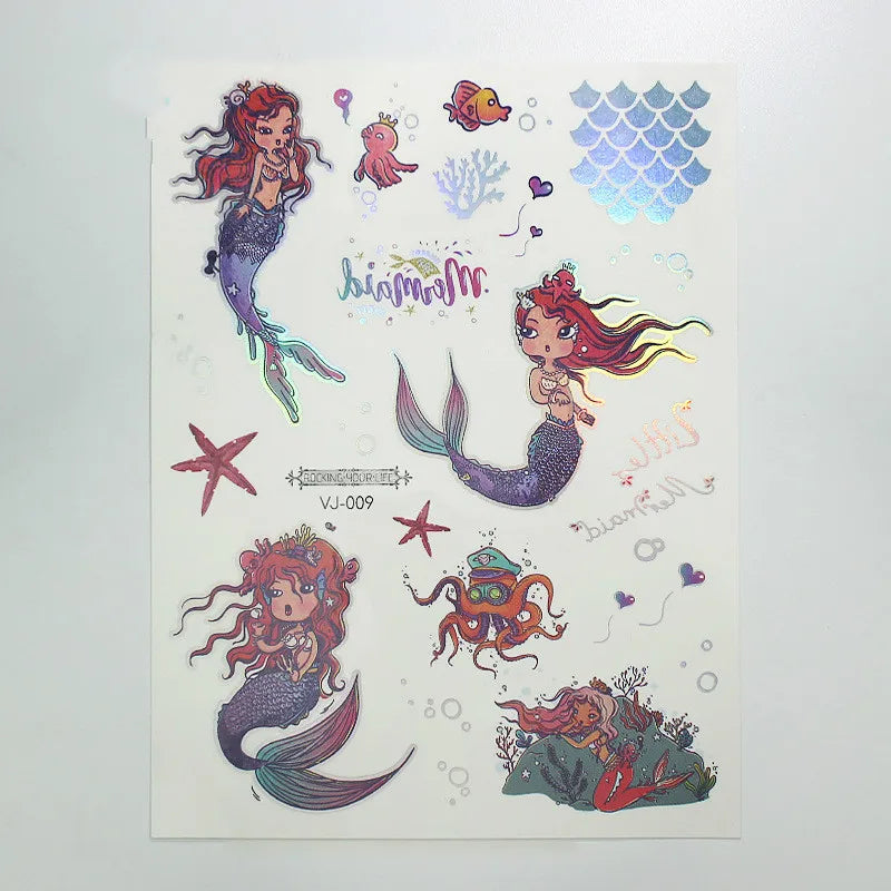 Mermaid Bronzing Cartoon Children's Metallic Gold Body Temporary Flash Tattoos For Kids Glitter Tattoo cute Stickers 160*120MM NO.21