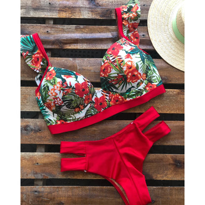 Floral Leaves Print Bikini Set Sexy Swimwear Woman Brazilian Biquini Extreme Swimsuit Female Bathingsuit Summer Bodysuit Beach