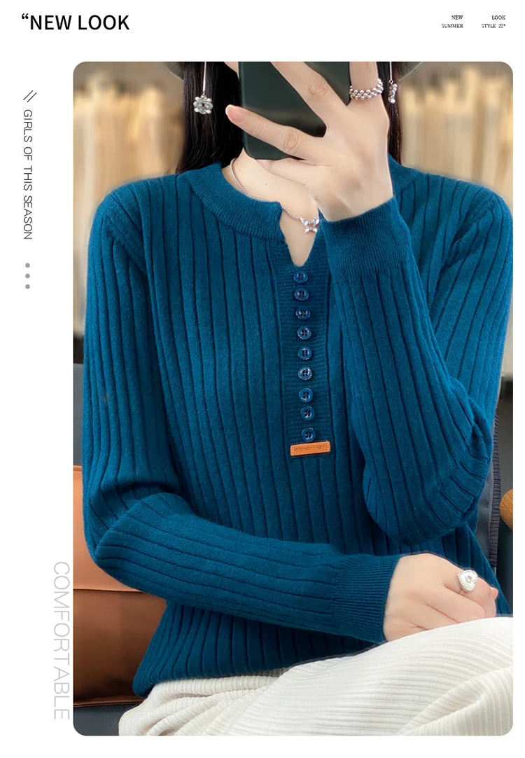 Women's Sweater Autumn/Winter New Solid Color Knitwear V-Neck Pullover Ladies Clothes Fashion Blouse Korean Style Loose Tops