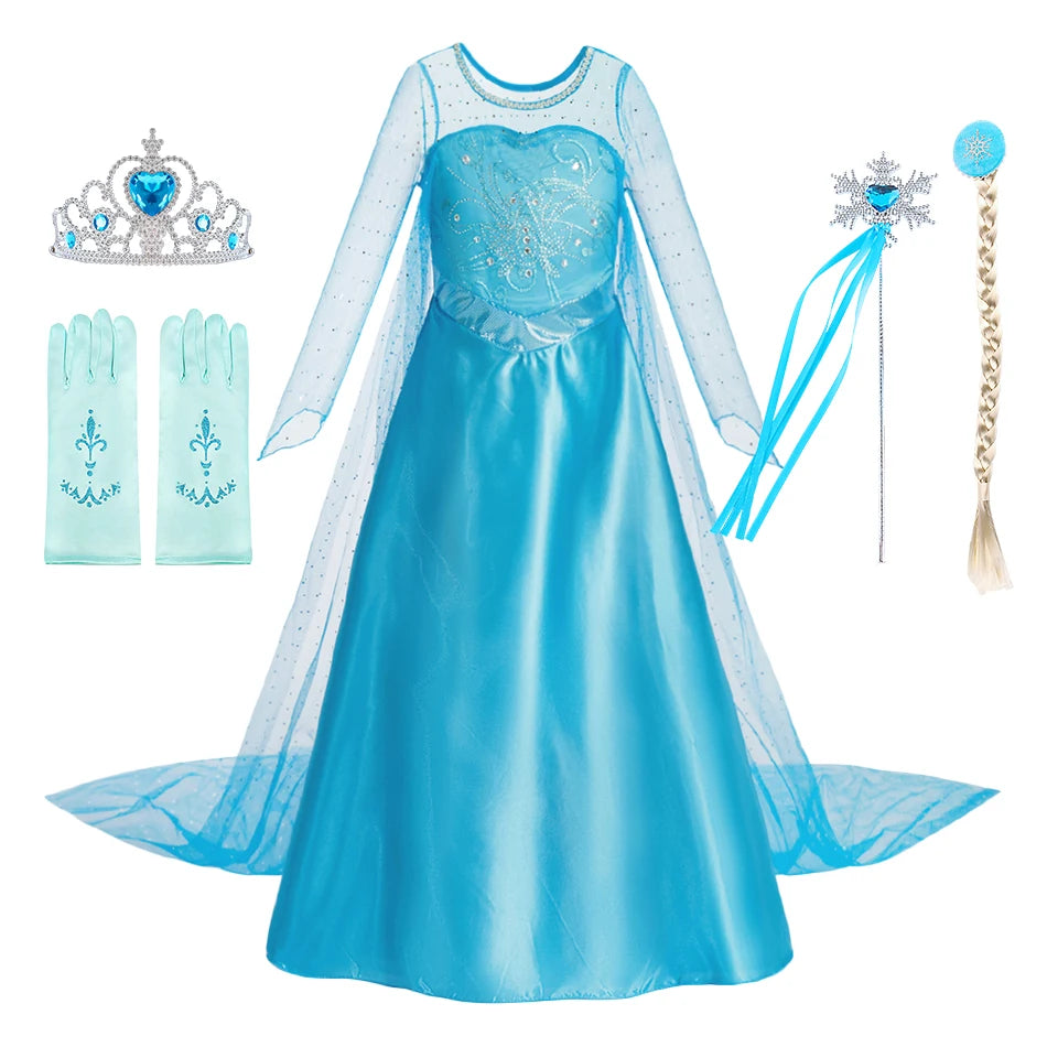 Girls Princess Dresses Children Elsa Birthday Fancy Gown Kids Snow Queen Dance Blue Clothes Christmas Kids Cosplay Dresses