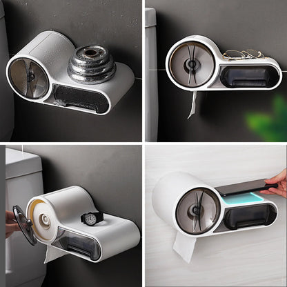 Bathroom Toilet Paper Tissue Box Wall Mount Creative Waterproof Paper Storage Box Phone Holder