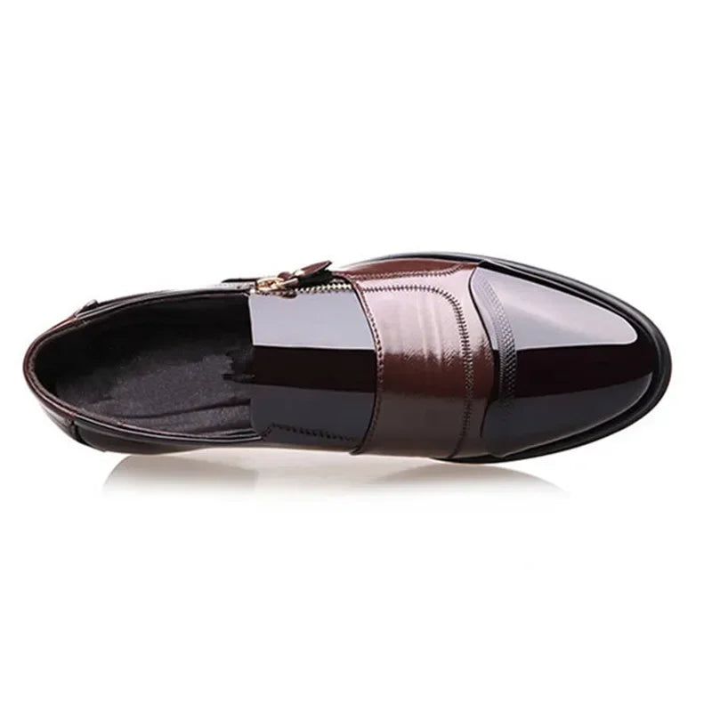 New Men Oxford Business Shoes Soft Casual Leather Shoes Breathable Men's Pointy Loafers Flats Zip Shoes Slip-on Driving Shoes