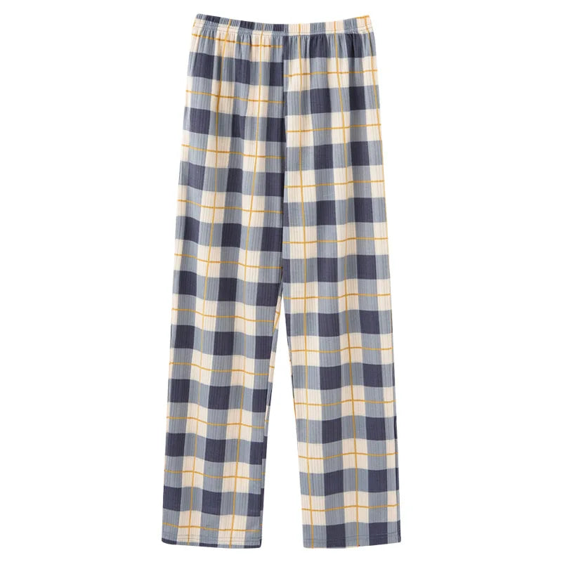 Men’s 100%Cotton Plaid Pajama Long Sleeping Pants Male Casual Loose Trousers Loungewear Cozy Breathable Sleep Bottoms Nightwear D