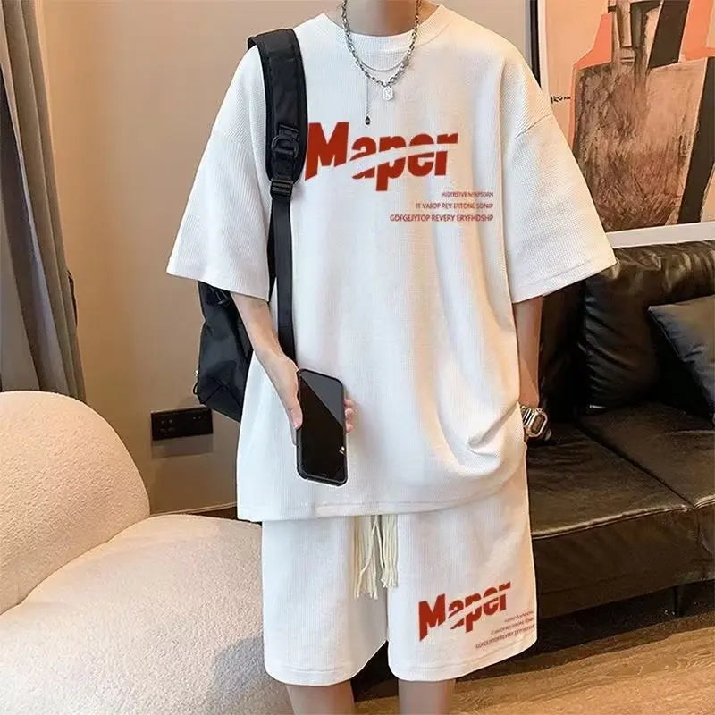 Korean Fashion Men Short Sets Hip Hop Rock Casual Short Suit Funny Bear Tshirts Shorts 2 Piece Set Summer Tracksuit Men 2023 New