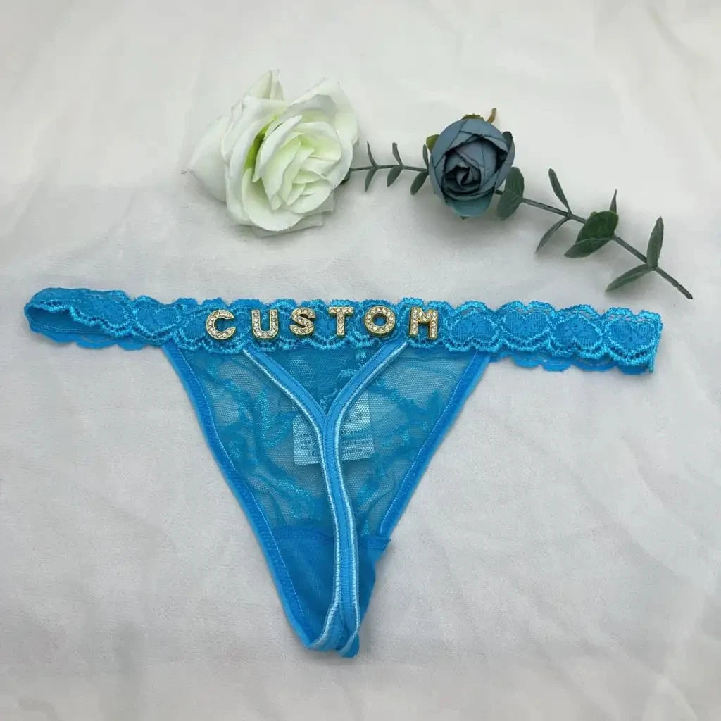 Custom Name Thong Panties with Crystal Letters Customized Thongs Personalized Underwear Sexy G-String Tanga Bikini Jewelry Gift