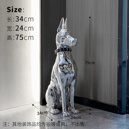 Modern Floor Decoration Electroplating Dog Porch TV Cabinet Next To The Living Room High-grade Ornaments Statue Home Accessories Silver 75 cm