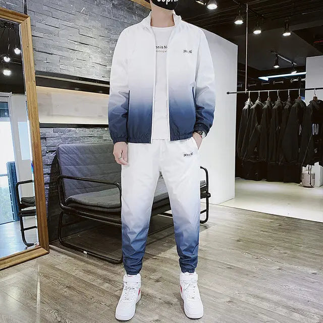 New Spring Men Casual Sets Mens Hooded Tracksuit Sportswear Jackets+Pants 2 Piece Sets Hip Hop Running Sports Suit 5XL 07