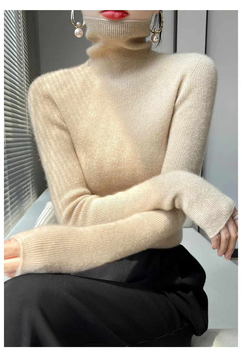 2022 Autumn Winter Cashmere  Sweater Women's Pullover Turtleneck  Casual Fashion Pure Color Cashmere sweater women