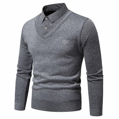 Men Twinset Sweaters Outwear Casual Pullovers Shirts Good Quality Male Winter Warm Fake Two Pieces Sweaters Sweatercoats 4XL