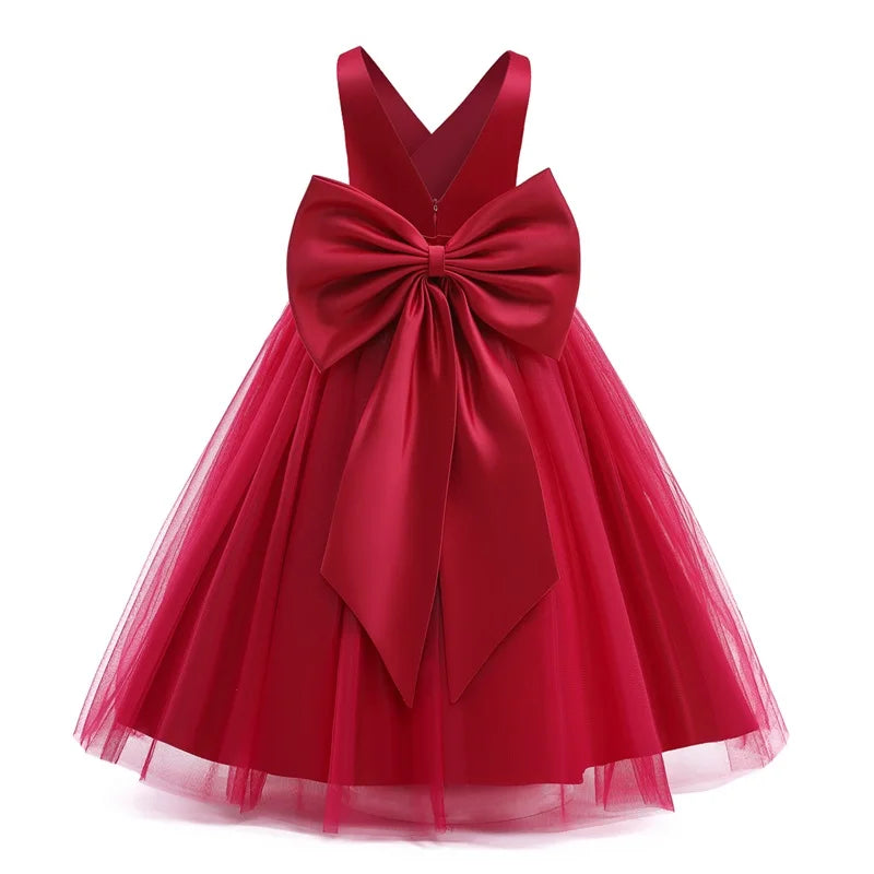 Girls Christmas Dress For Kids Wedding Evening Party Bridesmaid Long Dress Prom Gown Children Teenager New Year Princess Costume red 01