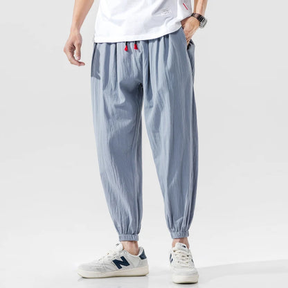 2023 Spring oversize casual pants men streetwear cotton linen harajuku joggers fashion baggy harem pants for man A12 Blue CHINA