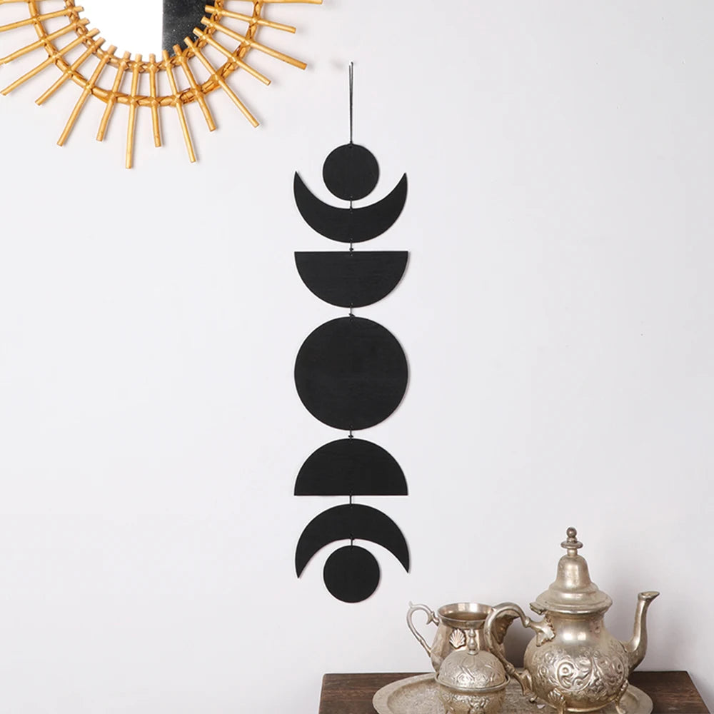 Wooden Moon Phase Garland Wall Decor Ramadan Decoration Boho Home Decor Bedroom Living Room Nursery Ornament Decor Craft Gift black MS207