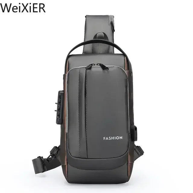 Men Anti Theft Chest Bag Shoulder Bags USB Charging Crossbody Package School Short Trip Messengers Bags Men's Oxford Sling Pack 1818 Gray