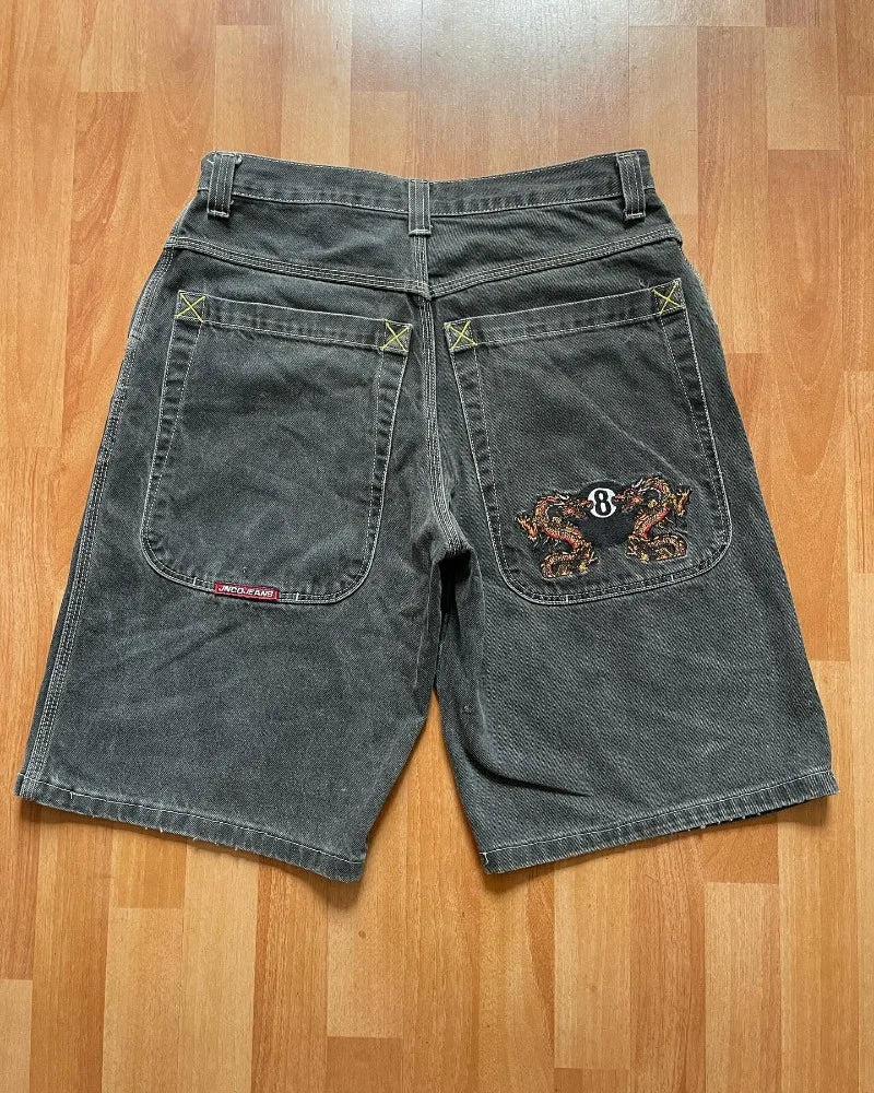 JNCO baggy Denim Shorts Harajuku Y2K jeans Hip Hop vintage pattern Summer New Men Women Gothic Men Basketball Shorts Streetwear 20