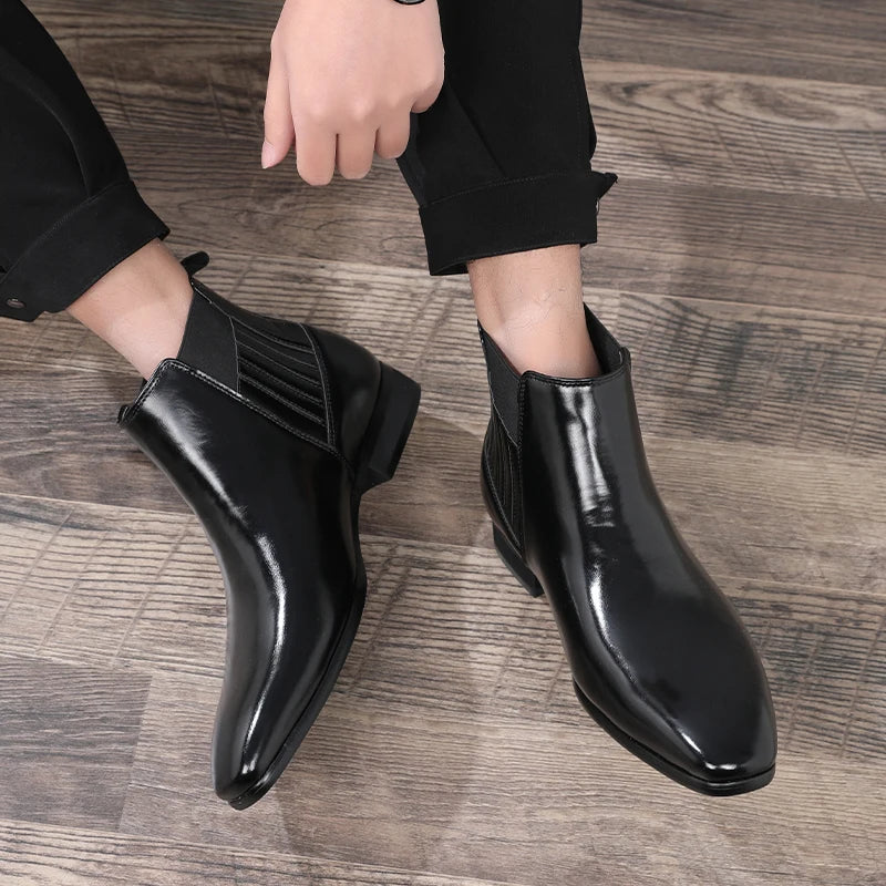 Men's Classic Retro Chelsea Boots Men Fashion British Style Short Ankle Boot Mens Casual High-Top Leather Shoes Flats