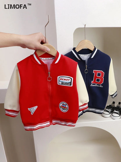 LJMOFA 1-6T Spring Kids Jacket for Boy Coat Autumn Zipper Baseball Uniform Cotton Light Outerwear Baby Toddle Child Cloth D144