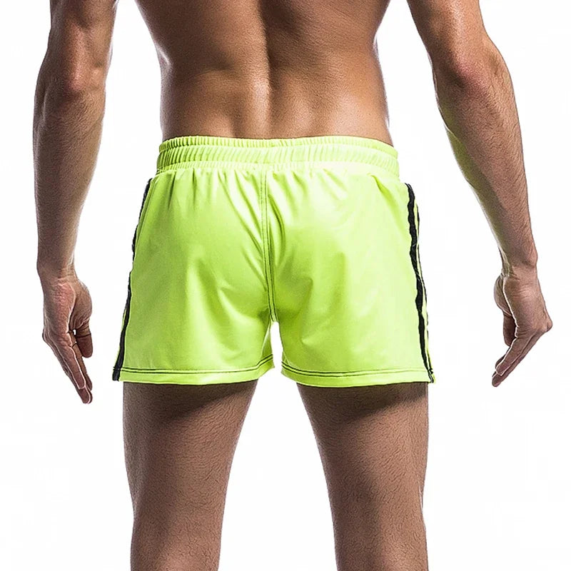 Men Casual Shorts PU Leather Quick Dry Swimwear Pocket Sports Gym Loose Running Trunks Swimming Board Shorts Surffing Shorts