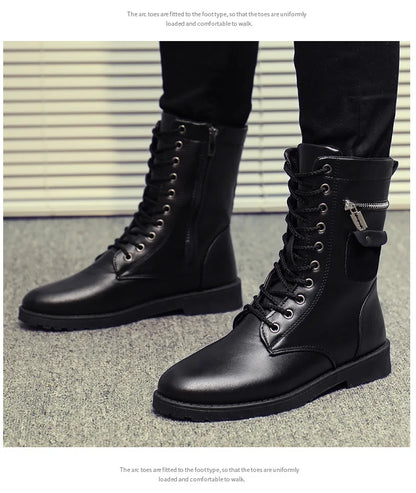 Men Boots Increasd Ankle Boots Metal Side Zipper Men's Boots British Male Motorcycle Boots Quality Mid-Carf Cotton Winter Shoes