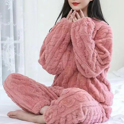 Soft Cozy Pajamas Cozy Winter Pajama Sets for Women Stylish Plush Sleepwear for Autumn with Thicken Pullover Pants Comfortable