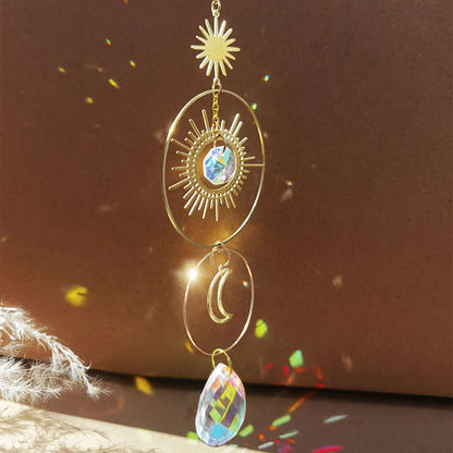 Crystal Wind Chimes Dream Catcher Stained Glass Sun Catcher Prism Rainbow Maker Window Garden Decoration Outdoor Christmas Gift gold M01026