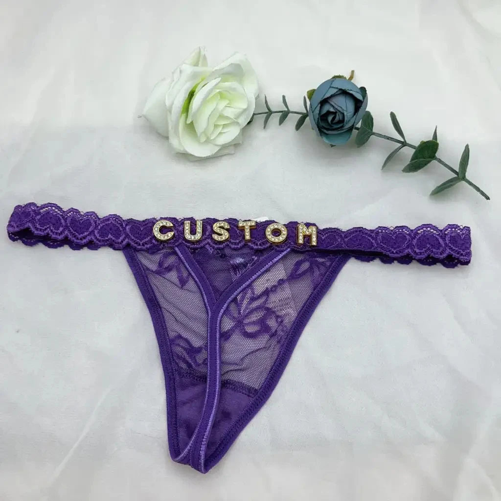 Custom Name Thong Panties with Crystal Letters Customized Thongs Personalized Underwear Sexy G-String Tanga Bikini Jewelry Gift