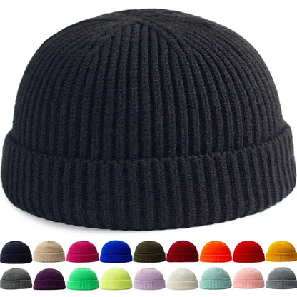 Hip Hop Beanie Knitted Hat Men Fashion Skullcap Autumn Women Winter Brimless Baggy Melon Cap Cuff Docker Fisherman  Beanies Hat