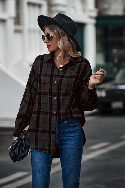 2024 New Spring Autumn Women Blouses Tops Female Casual Loose Boyfriend Plaid Shirt Women Long-sleeve Lapel Tops 2XL Shirts