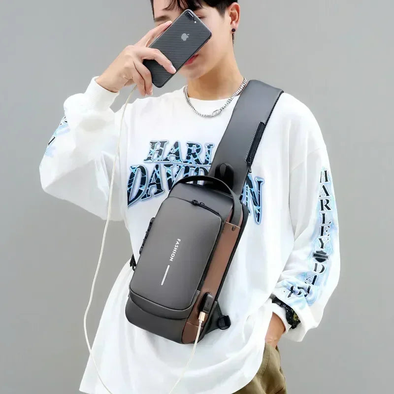 Men Anti Theft Chest Bag Shoulder Bags USB Charging Crossbody Package School Short Trip Messengers Bags Men's Oxford Sling Pack