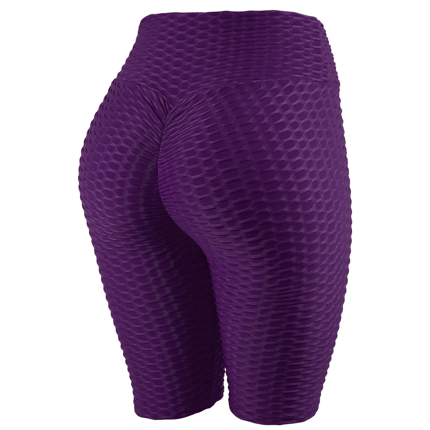 Women's Scrunch Butt Sports Shorts Honeycomb Textured Wide Waistband Biker Anti Cellulite Plain Leggings Running Tights Violet