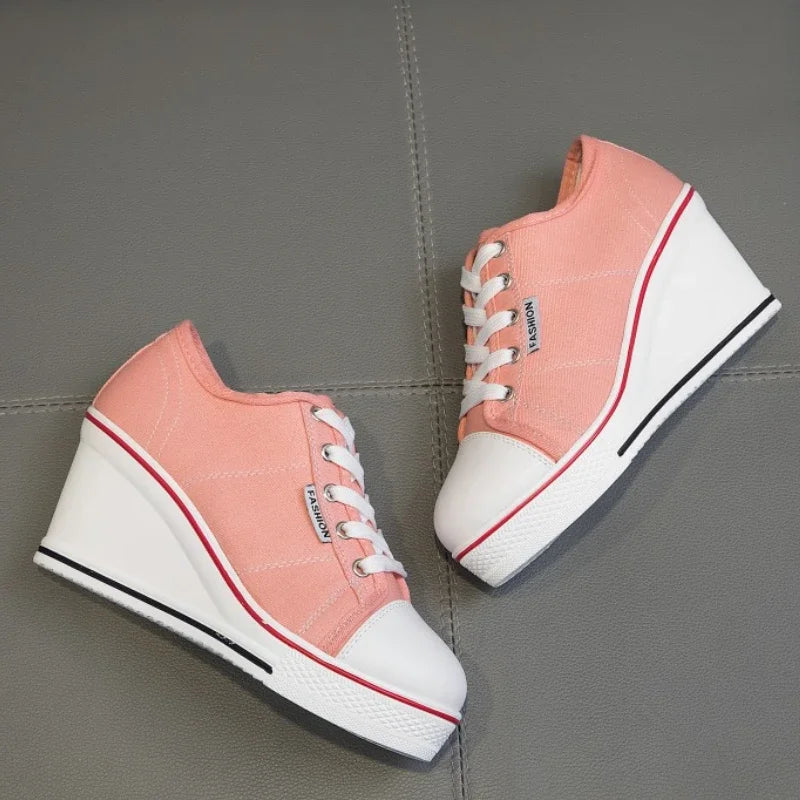 Shoes Women New Woman Wedge Canvas Vulcanize Shoes Platform Breathable Canvas Shoes Casual Students Candy Color Wedge Sneakers