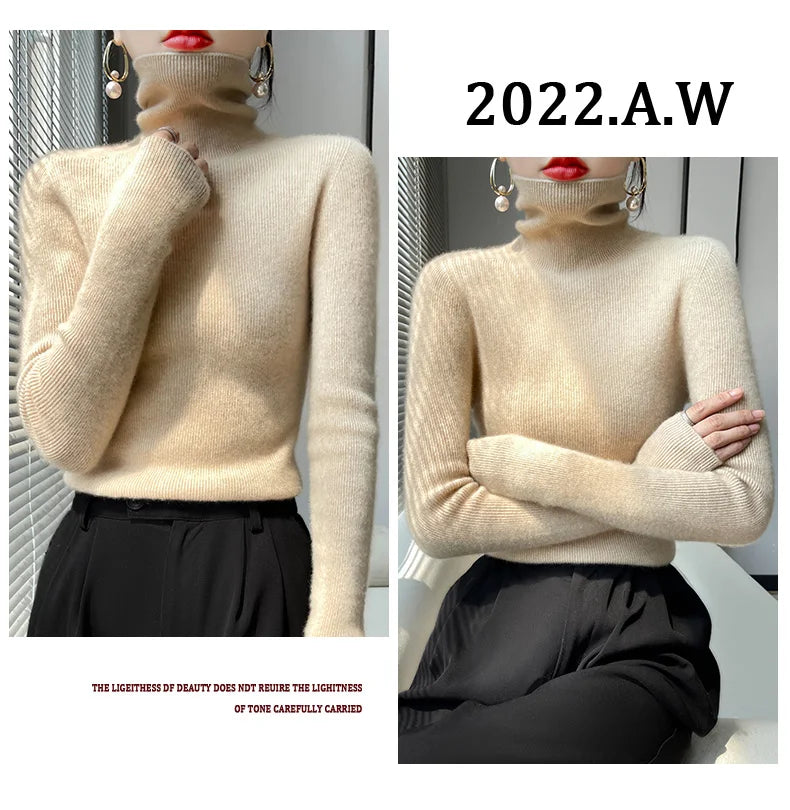 2022 Autumn Winter Cashmere  Sweater Women's Pullover Turtleneck  Casual Fashion Pure Color Cashmere sweater women